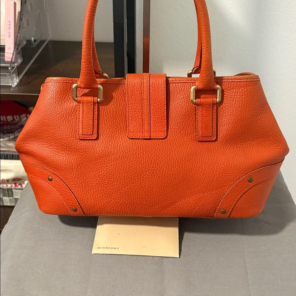 Burberry Orange Vintage Pebbled Leather Satchel Bag - Picture 8 of 16